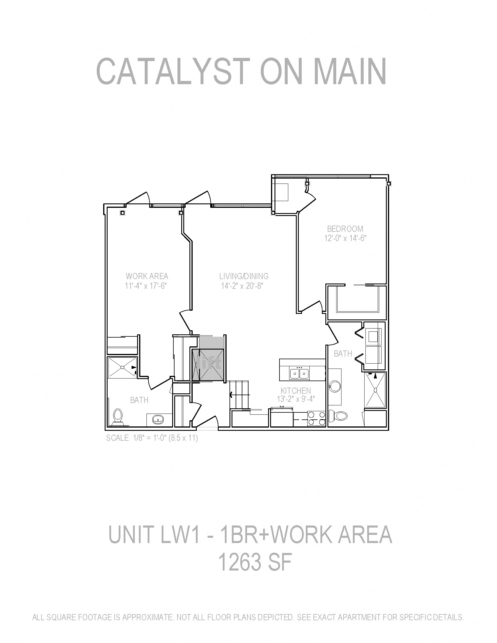 Floor plan for 2 beds, 2 baths, 1263 sqft